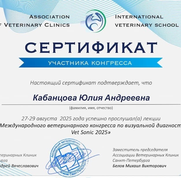 2025 г. - Международный ветеринарный конгресс по визуальной диагностике Vet Sonic 2025 